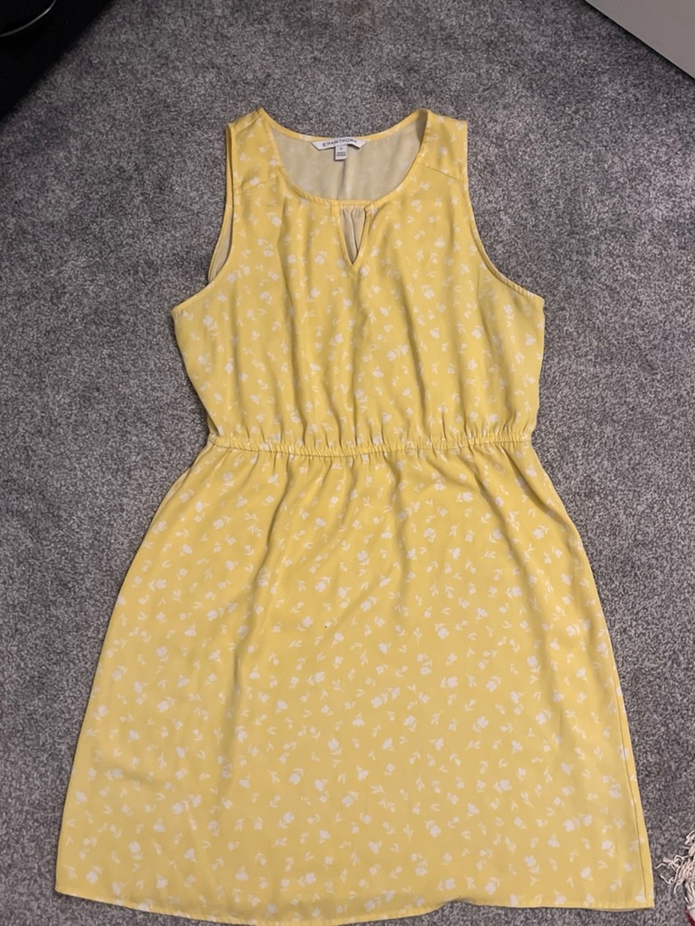 41 Hawthorn Yellow Mini Dress with Subtle White Floral Print